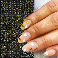 1PC Holographic Laser Heart Nail Stickers-3D Self-Adhesive Golden White Valentines Day Nail Decals For Women Nail Art Decoration (ONLINE ORDER ONLY)