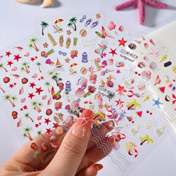 Summer Sea Shell 5D Nail Art Sticker Tropical Beach Coconut Slippers Decals Embossed  Conch Starfish Ocean Theme Nail Art Decor* (ONLINE ORDER ONLY)