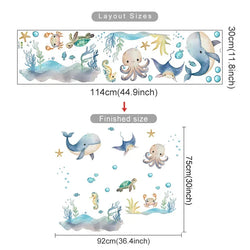 Cartoon Marine Animal Wall Stickers - Octopus & Sharks Decor for Bedroom & Nursery (ONLINE ORDER ONLY)