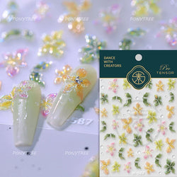 Charm Pink Yellow Flower Petal Stamen Stamen Peony Self Adhesive Nail Art Decorations Stickers Shiny Rhinestone Manicure Decals (ONLINE ORDER ONLY)