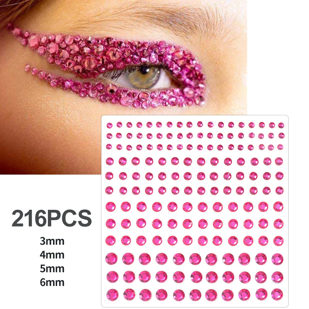5Pcs Coloful Glitter Face Jewelry Sticker Crystal Eye Body Face Jewels Bady Makeup Tools Temporary Self-Adhesive Nail Rhinestone (ONLINE ORDER ONLY)