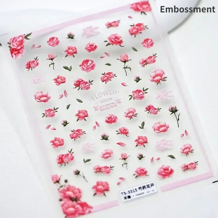 Hummingbird Iris Butterfly Peony Rose Tulip Daisy Lily Flowers Morning Glory Pearl Rhinestones Nail Art Sticker Decoration Decal (ONLINE ORDER ONLY)