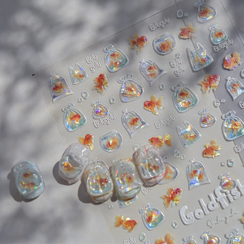 Bagful Brocaded Carp Goldfish Jellyfish Water Bubbles Seahorse Ocean Starfish Whale Adhesive Nail Art Stickers Manicure Decals (ONLINE ORDER ONLY)