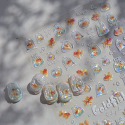 Bagful Brocaded Carp Goldfish Jellyfish Water Bubbles Seahorse Ocean Starfish Whale Adhesive Nail Art Stickers Manicure Decals (ONLINE ORDER ONLY)