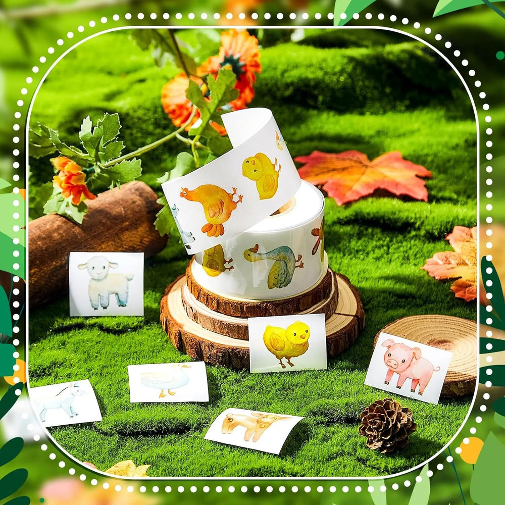 100-500pcs Cartoon Farm Zoo Animals Stickers Decoration Reward DIY Stickers Scrapbook Skateboard Round Sealing Label Stationery (ONLINE ORDER ONLY)