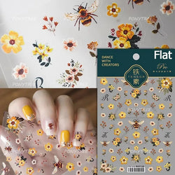 Vivid Honey Bee Ribbon Bowknot Pot Daisy Wreath Flower Shining Tulip Honeycomb Jar Self Adhesive Nail Art Sticker Manicure Decal (ONLINE ORDER ONLY)