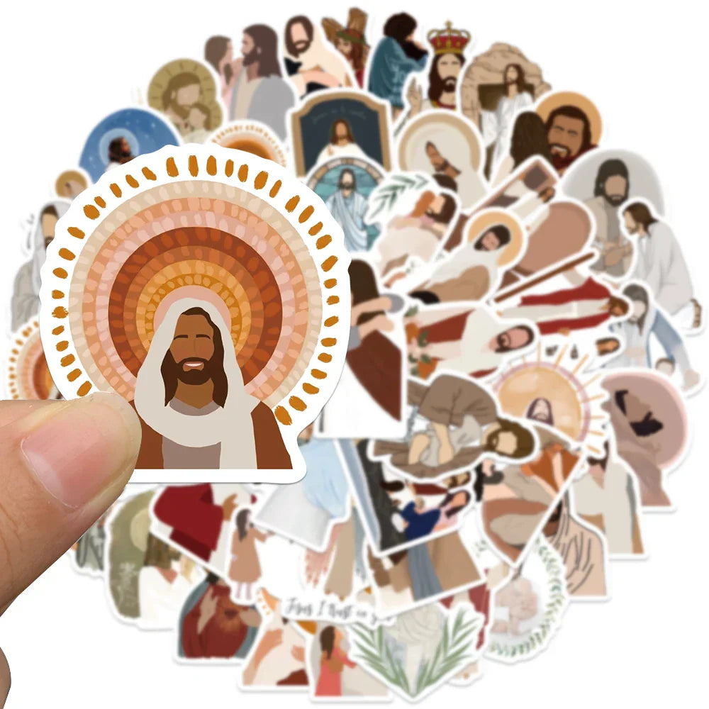 52pcs Aesthetic Jesus Stickers Cartoon Art Faith Stickers For Laptop Water Bottle Luggage Notebook Waterproof Vinyl Car Decals (Online Order Only)