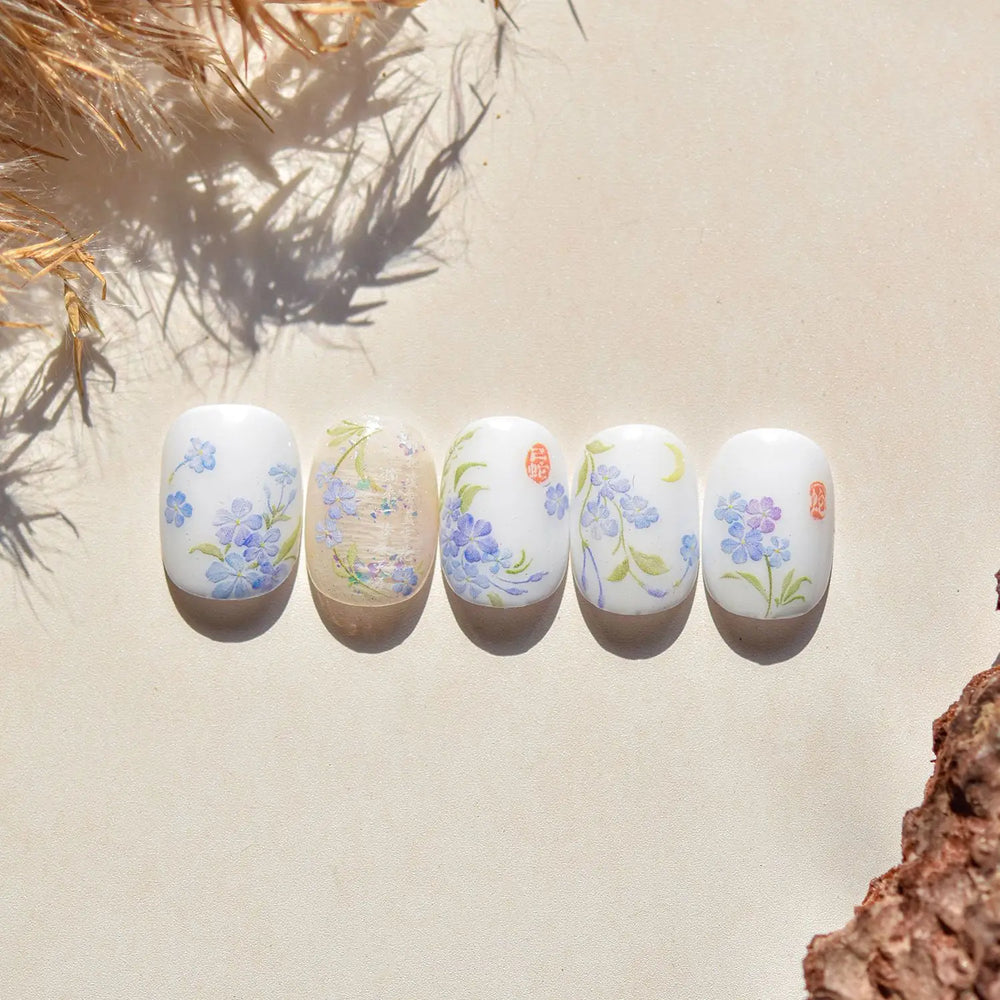 Vibrant and Lively Pullulate Purple Blue Snow Orchid Flower Garden Springtime Adhesive Nail Art Sticker Chic 3D Manicure Decals (Online Order Only)