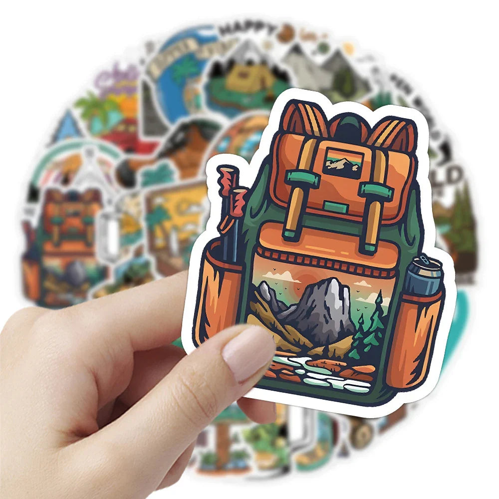 10/30/50pcs Camping Hiking Stickers Outdoor Travel Stickers Waterproof Cars Skateboard Motorcycle Bike Cartoon Sticker Kids Toy (ONLINE ORDER ONLY)