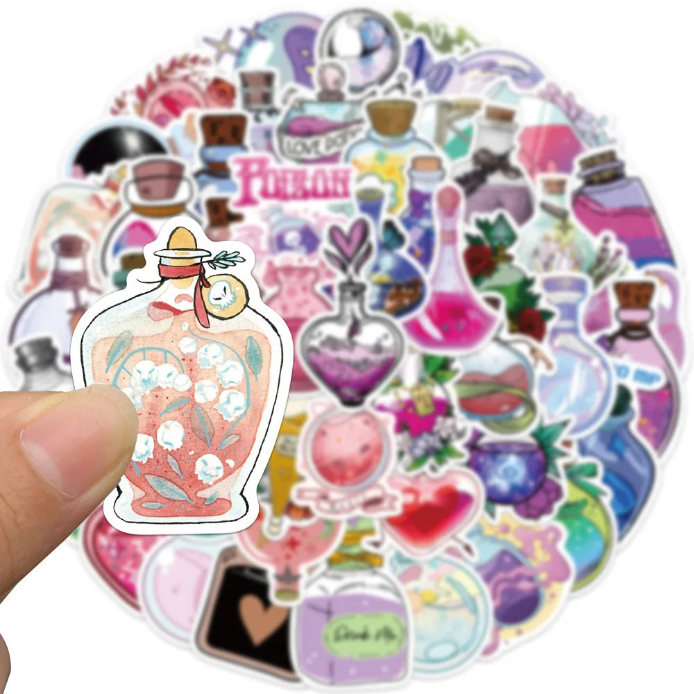 10/50PCS Psychedelic Witch Apothecary Crystal Potion Stickers Kids Toy Magic Medicine Bottle Decals DIY Laptop Phone Fridge (ONLINE ORDER ONLY)