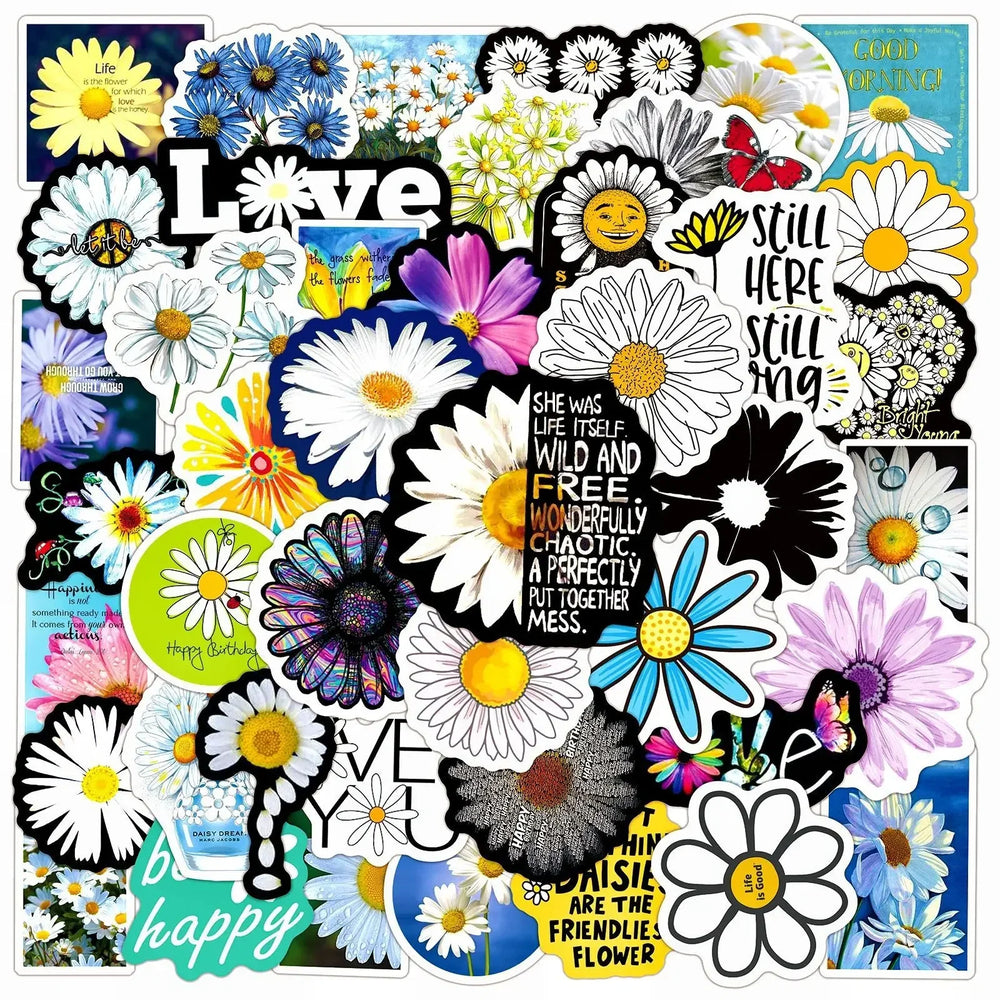 50pcs Daisy Graffiti Stickers for Helmets, Walls, DIY Decoration Wholesale (ONLINE ORDER ONLY)