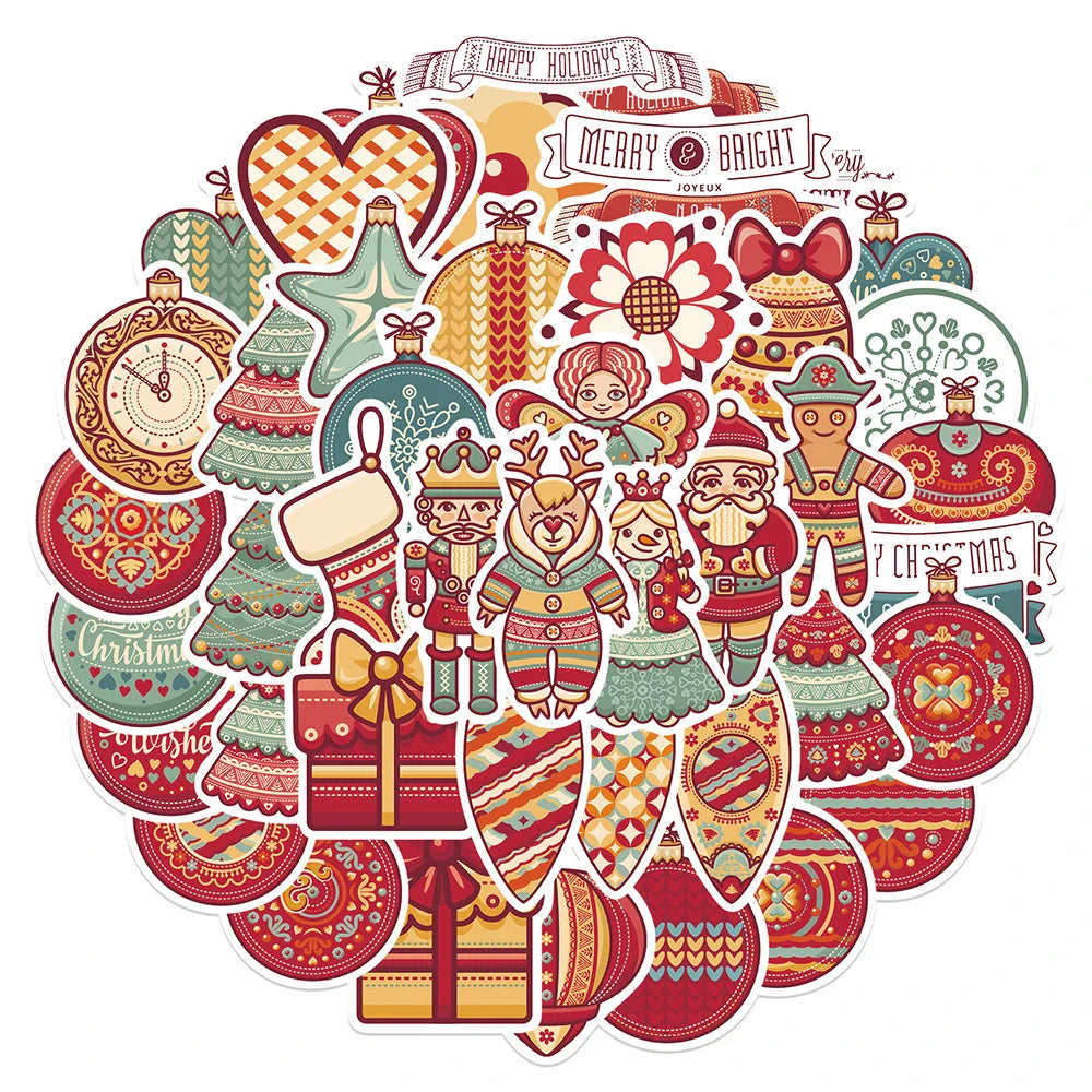 Cute Christmas Cartoon Stickers - Waterproof for Car, Luggage, Guitar, Kid Gift (10/30/48PCS) (ONLINE ORDER ONLY)