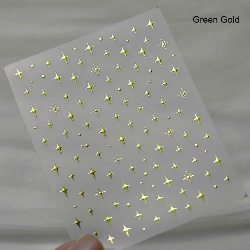 Colorful Rhinestone Laser Star Bronzing Gold Silver Pearl 5D Relief Self Adhesive Nail Art Decoration Sticker 3D Manicure Decals (ONLINE ORDER ONLY)