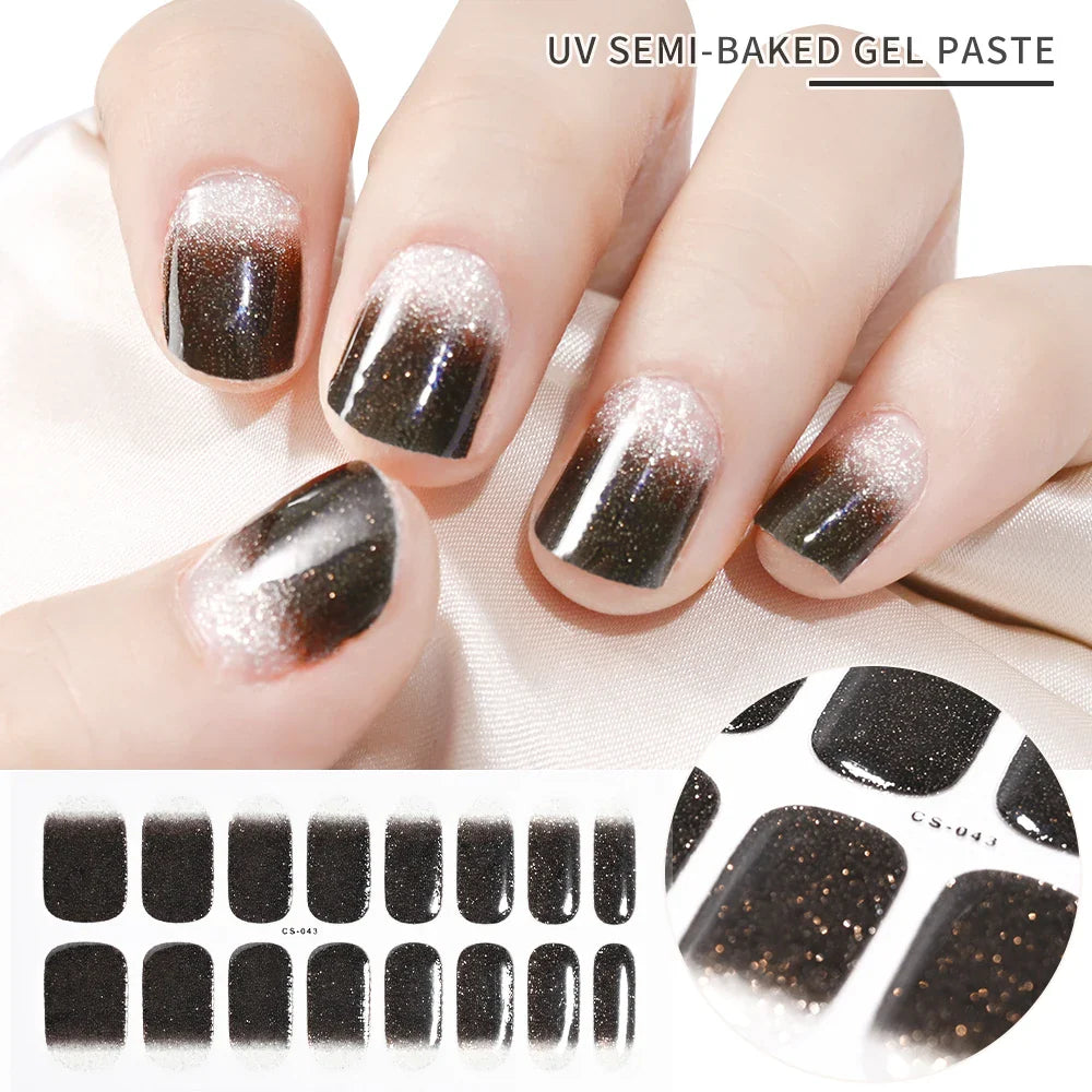 Nude Pink French Semi-Cured Gel Nail Patch Slider Adhesive Waterproof Long Lasting Full Cover Gel Nail Sticker UV Lamp Needed *^ (ONLINE ORDER ONLY)