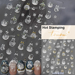 Hot Stamping Christmas Tree Bell Bowknot Cane Snowman Star Adhesive Nail Art Stickers Snowflake Glitter Powder Manicure Decals (ONLINE ORDER ONLY)