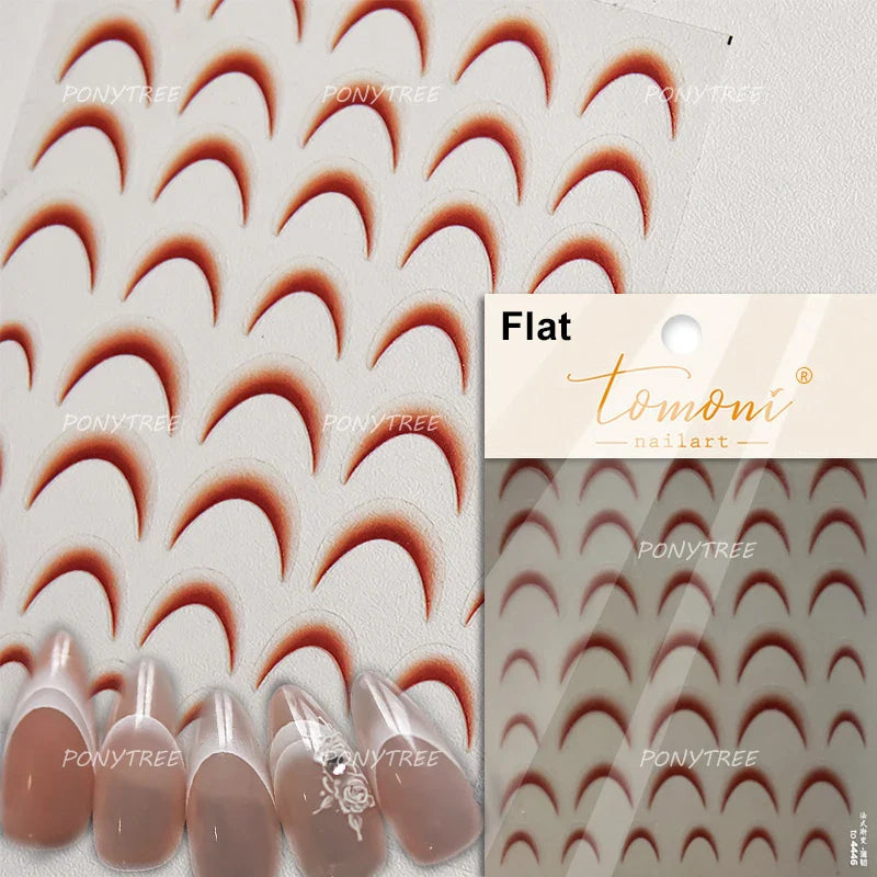 Geometric White Black Red Romantic French Arc Illusion Curve Embossed Relief Self Adhesive Nail Art Stickers 3D Manicure Decals (ONLINE ORDER ONLY)