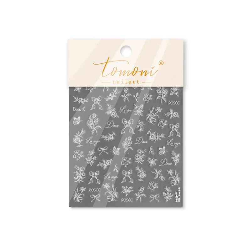 Brown Blue White Hand Drawn Sketch Plants Leaves Bowknot Butterfly Flowers Adhesive Nail Art Decoration Stickers Manicure Decals (Online Order Only)