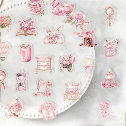 50PCS Cartoon Pink PET Sticky Sticker Aesthetic Korean Stationery DIY Decoration Scrapbooking School Supplies for Kids (ONLINE ORDER ONLY)