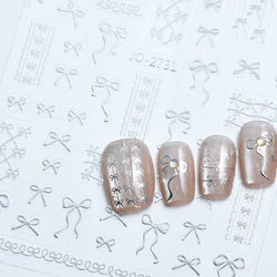 Gold Silver White Black Pink Blue Bowknot Ribbon Flat 3D Line Gird Strap Tie Elegant Charming Nail Art Stickers Manicure Decals (ONLINE ORDER ONLY)
