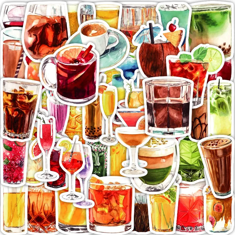 Cocktail Drink Stickers for Luggage, Water Bottle, Phone, Laptop, Guitar, Car Decal (Online Order Only)