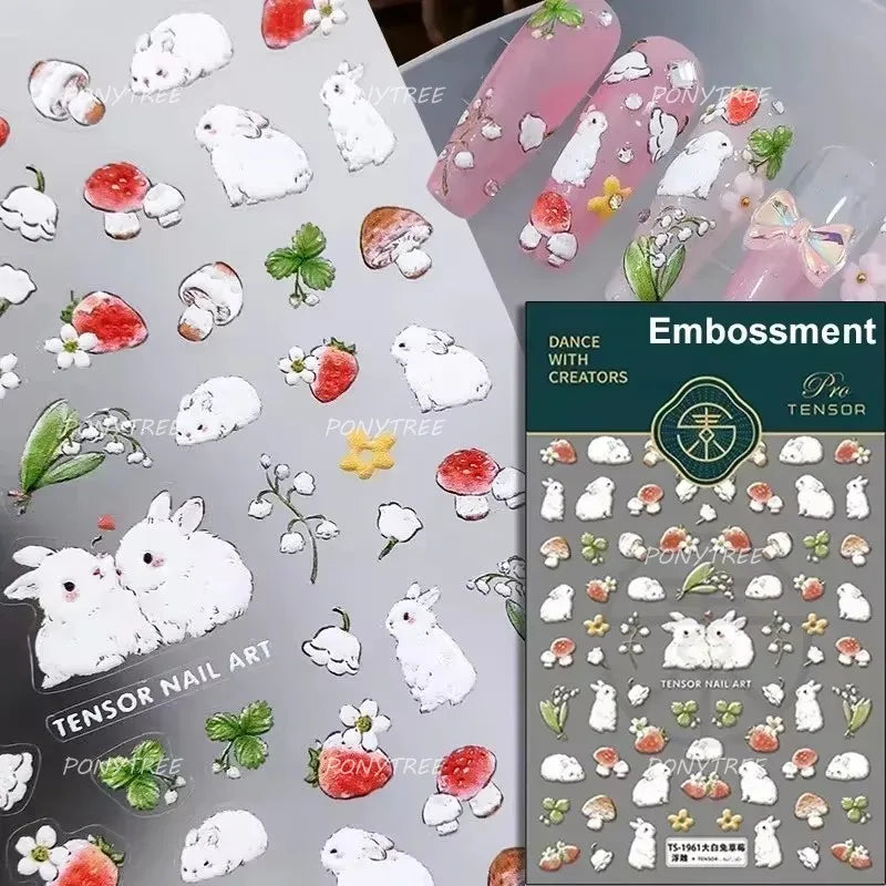 Pink Transparent Strawberry Leopard Print Metal Silver Fruit Lovely Self Adhesive Nail Art Stickers 5D Manicure Decals Wholesale (ONLINE ORDER ONLY)