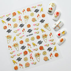 12Pcs 3D Golden Red Glitter Heart Love Nail Sticker Valentine Self Adhesive Cartoon Decal Geometry Lines Stripe Slider Manicure* (ONLINE ORDER ONLY)
