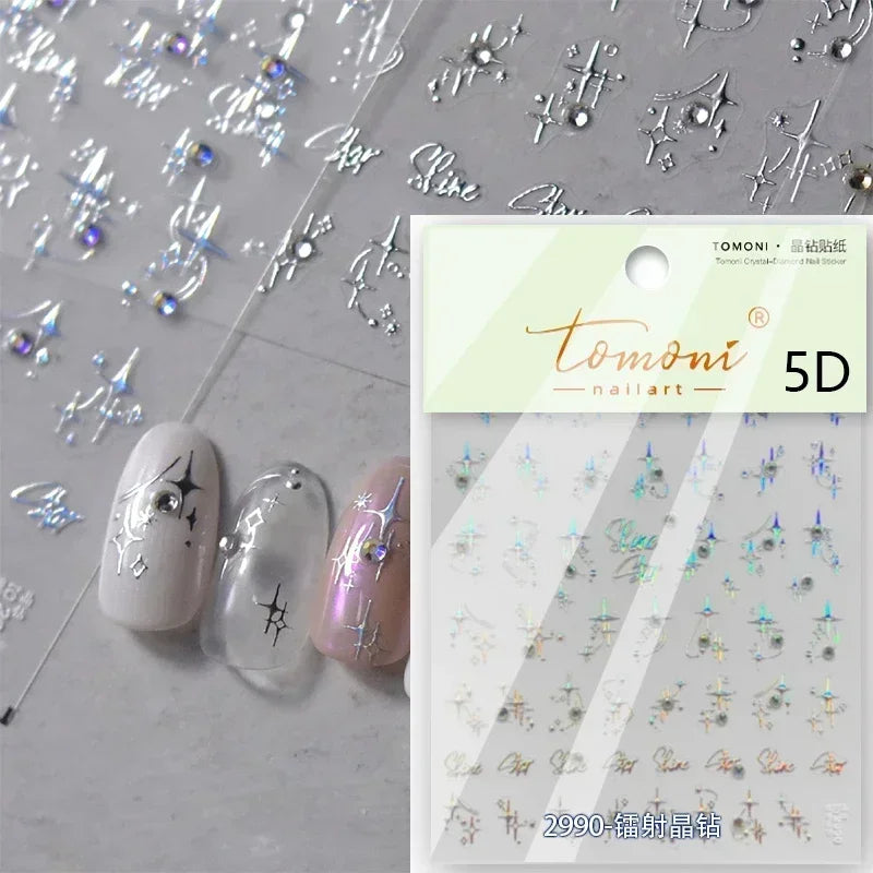Colorful Rhinestone Laser Star Bronzing Gold Silver Pearl 5D Relief Self Adhesive Nail Art Decoration Sticker 3D Manicure Decals (ONLINE ORDER ONLY)