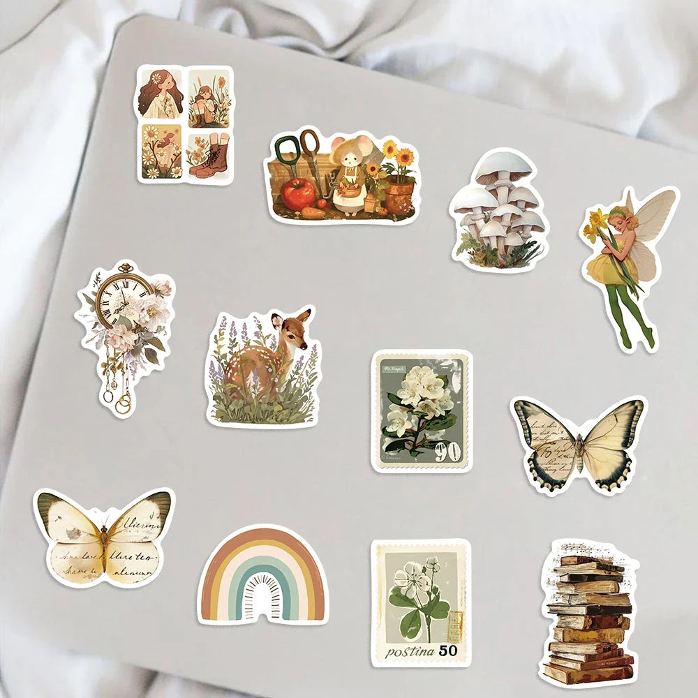50pcs Retro Aesthetic Animals Cartoon Stickers for Travel Luggage Notebook Guitar Laptop Phone Stationery Water Bottle (ONLINE ORDER ONLY)
