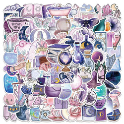 Purple Magic Crystal Moon Stickers - Aesthetic Waterproof Decals for Laptop, Phone, Luggage, Guitar (10/30/50/100PCS) (Online Order Only)