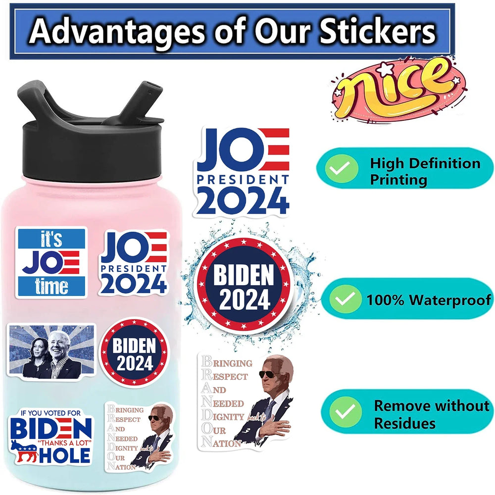 50pcs Cartoon Funny Joe Biden Harris Stickers Decals DIY Graffiti Toys For Laptop Guitar Luggage Skateboard Kids Sticker (ONLINE ORDER ONLY)