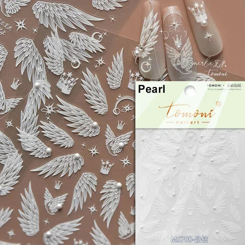 Charming Blue Sparrow Feather Rhinestone Wings Peacock Sparrow Dreamy Jelly Stars Self Adhesive Nail Art Stickers Manicure Decal (ONLINE ORDER ONLY)