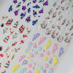 Painting Purple Flower Nail Sticker Daisy Wildflowers Butterfly Gradient Design Decal Geometry Line Charm Foils Manicure Sliders (ONLINE ORDER ONLY)