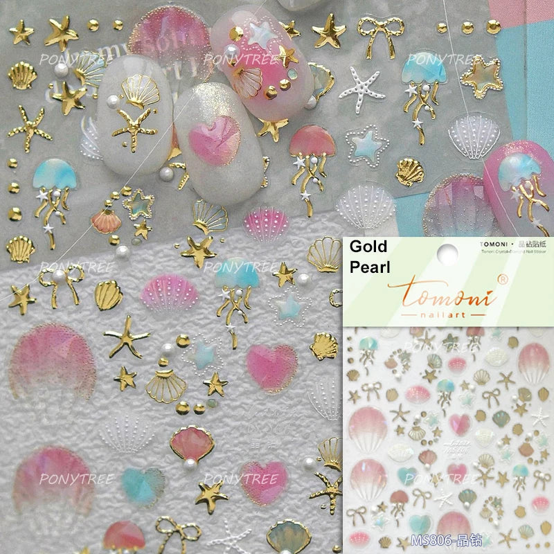 Beach Colourful Conch Dolphin Shell Starfish Jellyfish Star Summer Sea Wave Vacation Mode Water Bubble Nail Art Stickers Decals (Online Order Only)