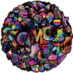 50pcs Vinyl Laptop Decals Funny Cartoon Rainbow Hippie Trippy Stickers For Luggage Guitar Phone Bike Car Waterproof Graffiti (ONLINE ORDER ONLY)
