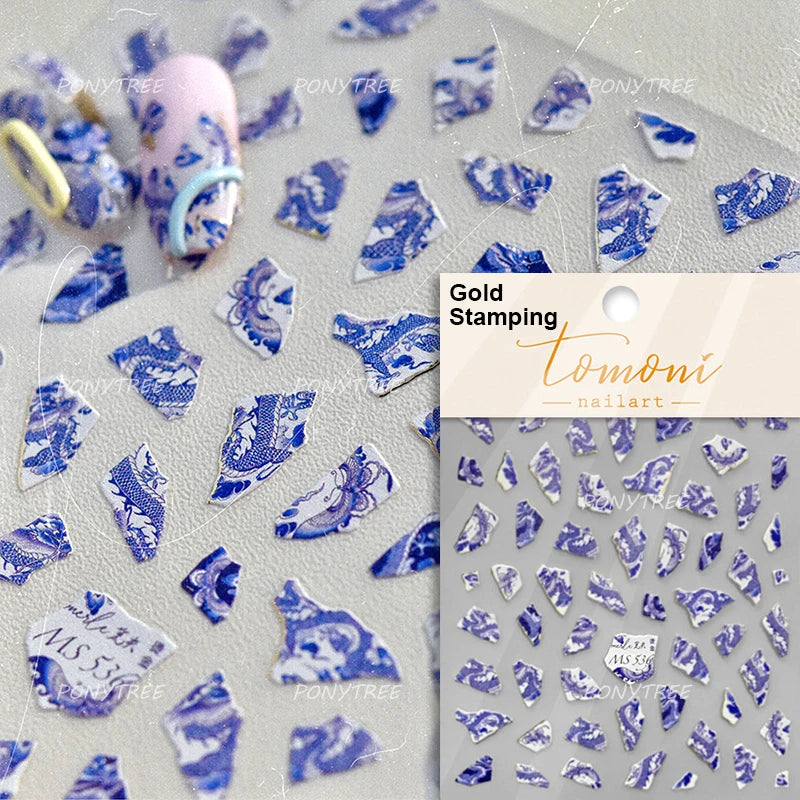 Chinese Dragon Auspicious Beast Mythological Legend Noble Loong Blue Pink Soft Relief Adhesive Nail Art Sticker Manicure Decals (ONLINE ORDER ONLY)