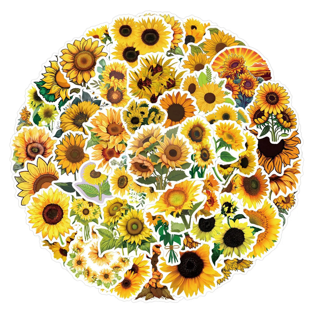 10/30/55PCS SunFlower Stickers Golden Yellow Plant Cartoon Sticker DIY Decals Scrapbook Luggage Laptap Phone Guitar Car Bike Toy (ONLINE ORDER ONLY)
