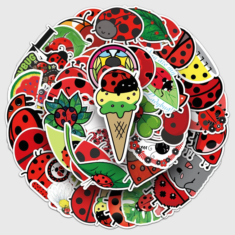 50Pcs Ladybug Cartoon Waterproof Vinyl Stickers for Skateboard Snowboard Decals (Online Order Only)