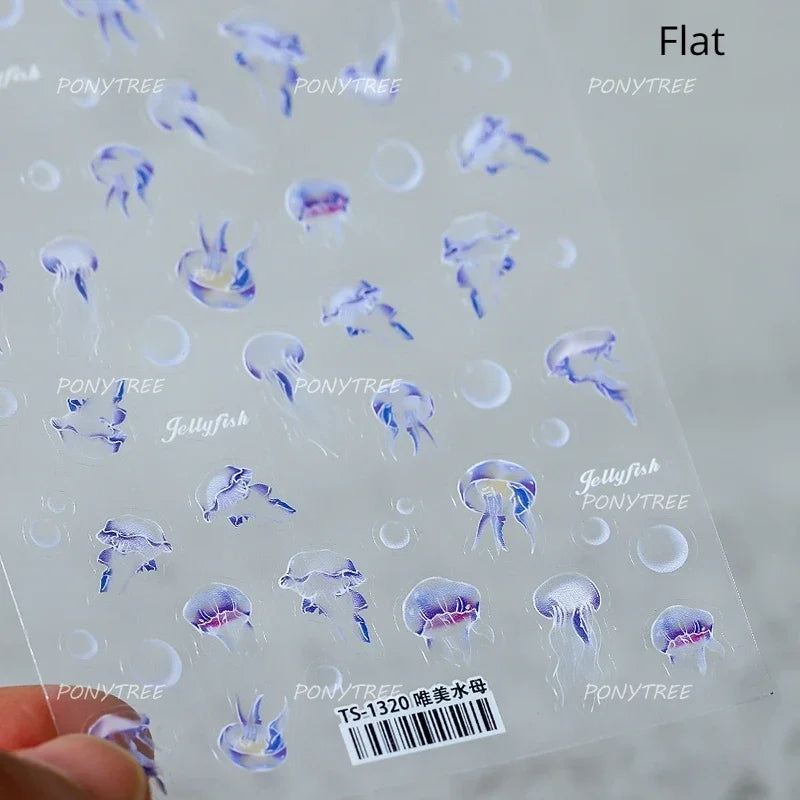 Jellyfish Schools of Fish Shoal Mermaid Tail Seahorse Dreamy Ocean Starfish Shell Coral Adhesive Nail Art Sticker Manicure Decal (ONLINE ORDER ONLY)