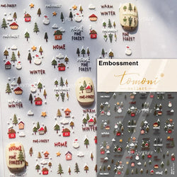 Snowman Tree House Cedar White Pine Forest Warm Winter Cloud Self Adhesive Nail Art Stickers Snowflake Star Snow Manicure Decals (ONLINE ORDER ONLY)