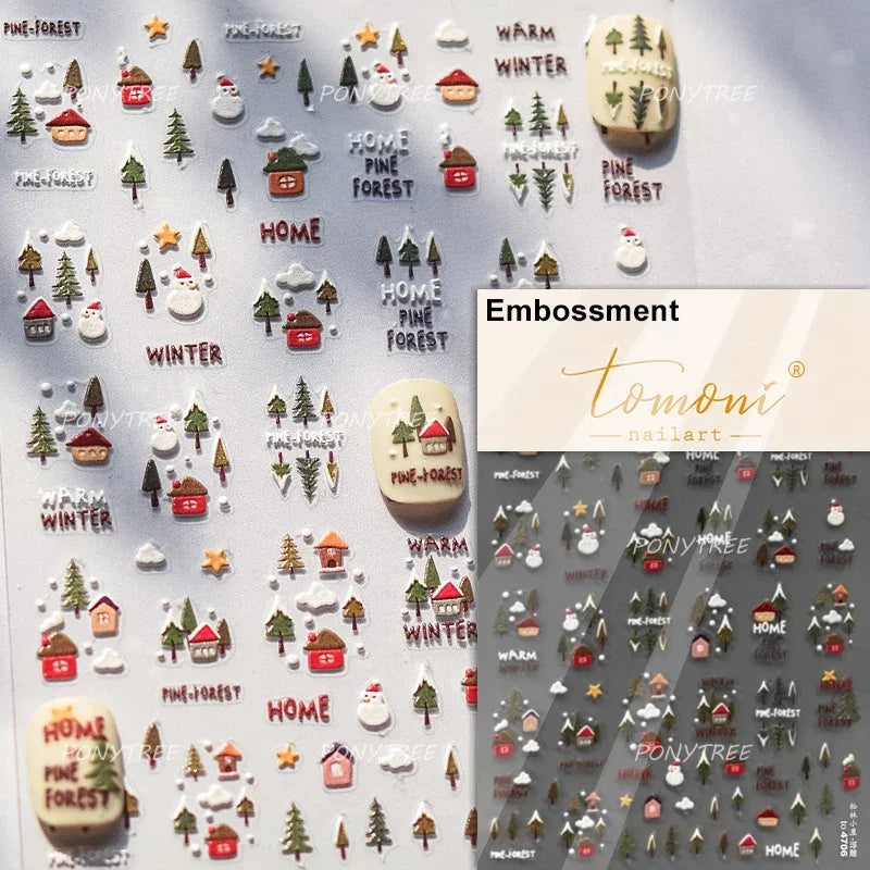 Santa's Hat Candy Santa Claus Christmas Tree Bell Elk 5D Self Adhesive Nail Art Stickers Button Snowflake Cherry Manicure Decals (ONLINE ORDER ONLY)