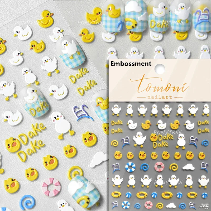 Cute Duck Pear Bowknot Mini Flower Duckling Line Bow Photo Frame Seal Stamp Figure Self Adhesive Nail Art Sticker Manicure Decal (ONLINE ORDER ONLY)