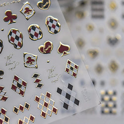 Poker Red Love Heart Square Grid Star Moon Card Pattern Spade Retro 3D Self Adhesive Nail Art Decoration Sticker Manicure Decals (Online Order Only)