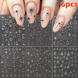 6pcs Mirror Silver Star 3D Nail Sticker Holographic Heart/Moon/Cross Design Self-Adhesive Decal Manicure Art Supplies Decoration (ONLINE ORDER ONLY)