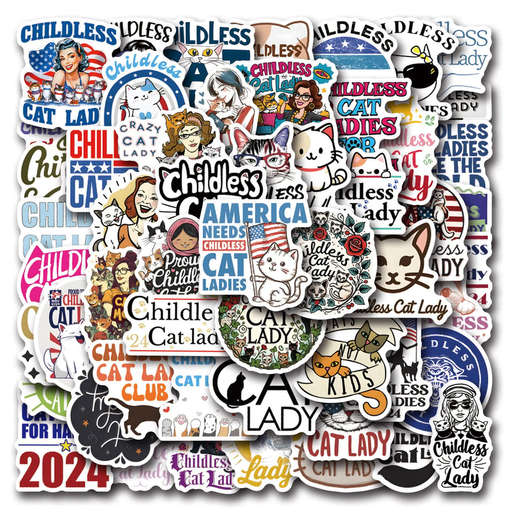Cat Lady Stickers Pack - Funny Graffiti Decals for Luggage, Laptop, Phone, Car, Bike, Skateboard (ONLINE ORDER ONLY)