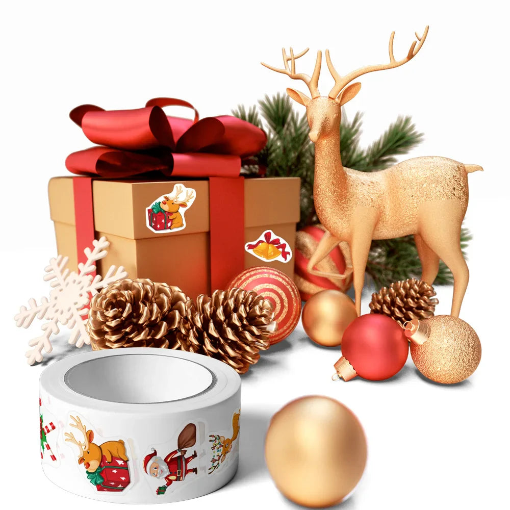 100-500pcs Heterotypic Christmas Themed Elks Snowmans Santa Claus Bells Stickers 8 Designs DlY Graffiti Holiday Tag Stationery (ONLINE ORDER ONLY)