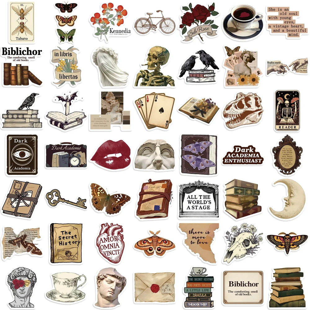 Dark Academia Aesthetic Stickers - Waterproof Art Decals for Phone, Laptop, Luggage, Skateboard (50PCS) (ONLINE ORDER ONLY)
