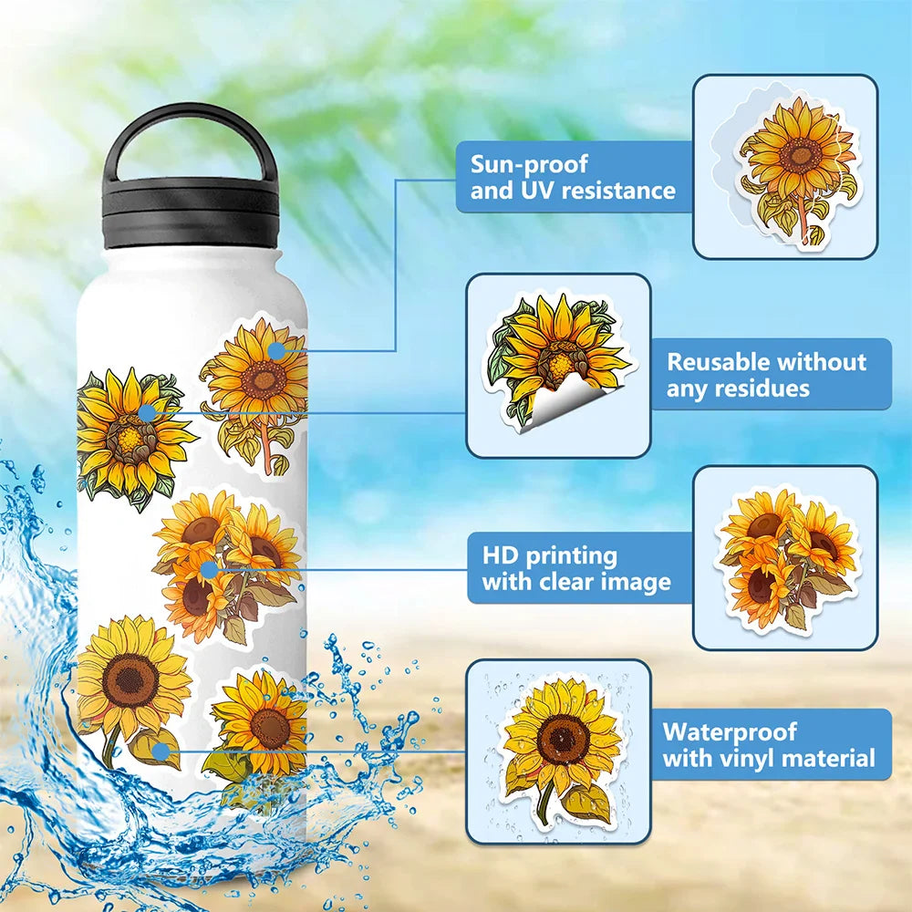 10/30/50pcs Cartoon You Are My Sunshine Sunflower Stickers Laptop Notebook Phone Suitcase Car Decoration Sticker Decals Kids Toy (Online Order Only)