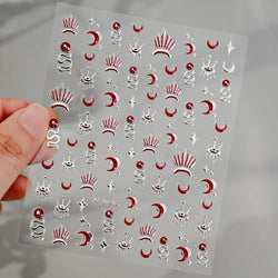 1pc Bohemian Valentine Nail Stickers 3D Self-Adhesive Fantasy Nail Art Glitter Sun, Heart, Lock, Star & Moon Designs Nail Decals (ONLINE ORDER ONLY)