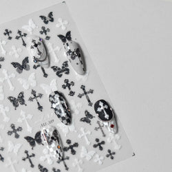 Black White Pearl Lace Butterfly Cross Retro Figure Flower Symmetric Self Adhesive Nail Art Stickers  Manicure Decals Wholesale (ONLINE ORDER ONLY)