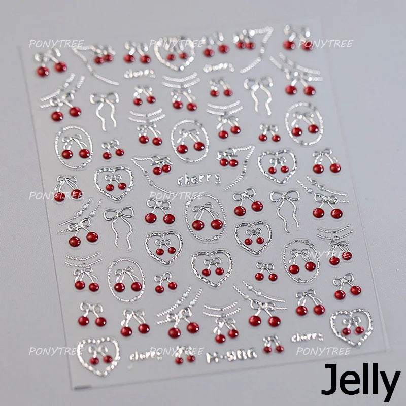 Mini Fruit Cherry Charming Strawberry Ribbon Line Bowknot Jelly Charming Chic Self Adhesive Nail Art Stickers Manicure Decals (ONLINE ORDER ONLY)